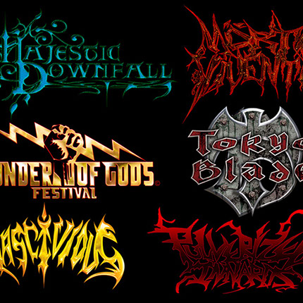 Majestic Downfall / Morti Viventi / Thunder of Gods / Tokyo Blade / Lascivious / Pulverized Innards logos by Mike Hrubovcak / Visualdarkness.com